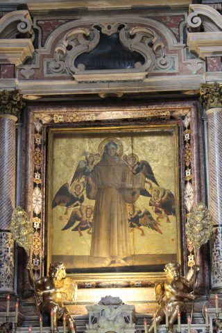 Quadro “Sant'Antonio e angeli” di Leonardo da Besozzo, conservato nel Cappellone di Sant'Antonio nella Basilica di San Lorenzo Maggiore a Napoli. 