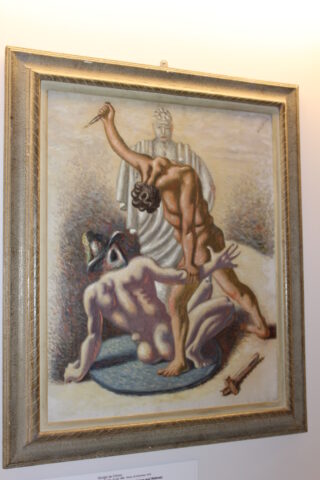 Il quadro “Gladiatori e arbitro III” del celebre pittore Giorgio De Chirico, proveniente dal Museo d'arte moderna e contemporanea Casa Cavazzini di Udine. 