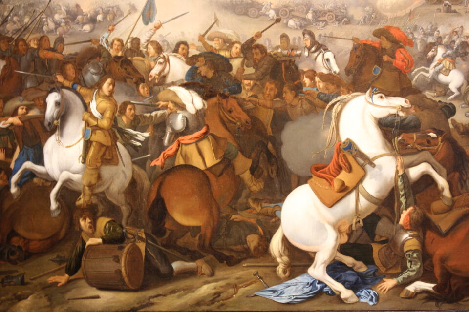 Quadro “Battaglia con cavalieri in costumi moderni” di Aniello Falcone, proveniente dalla toscana Fondazione De Vito. 