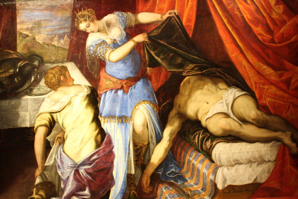 Dipinto "Giuditta e Oloferne" del Tintoretto, in presto dal Museo del Prado di Madrid. 