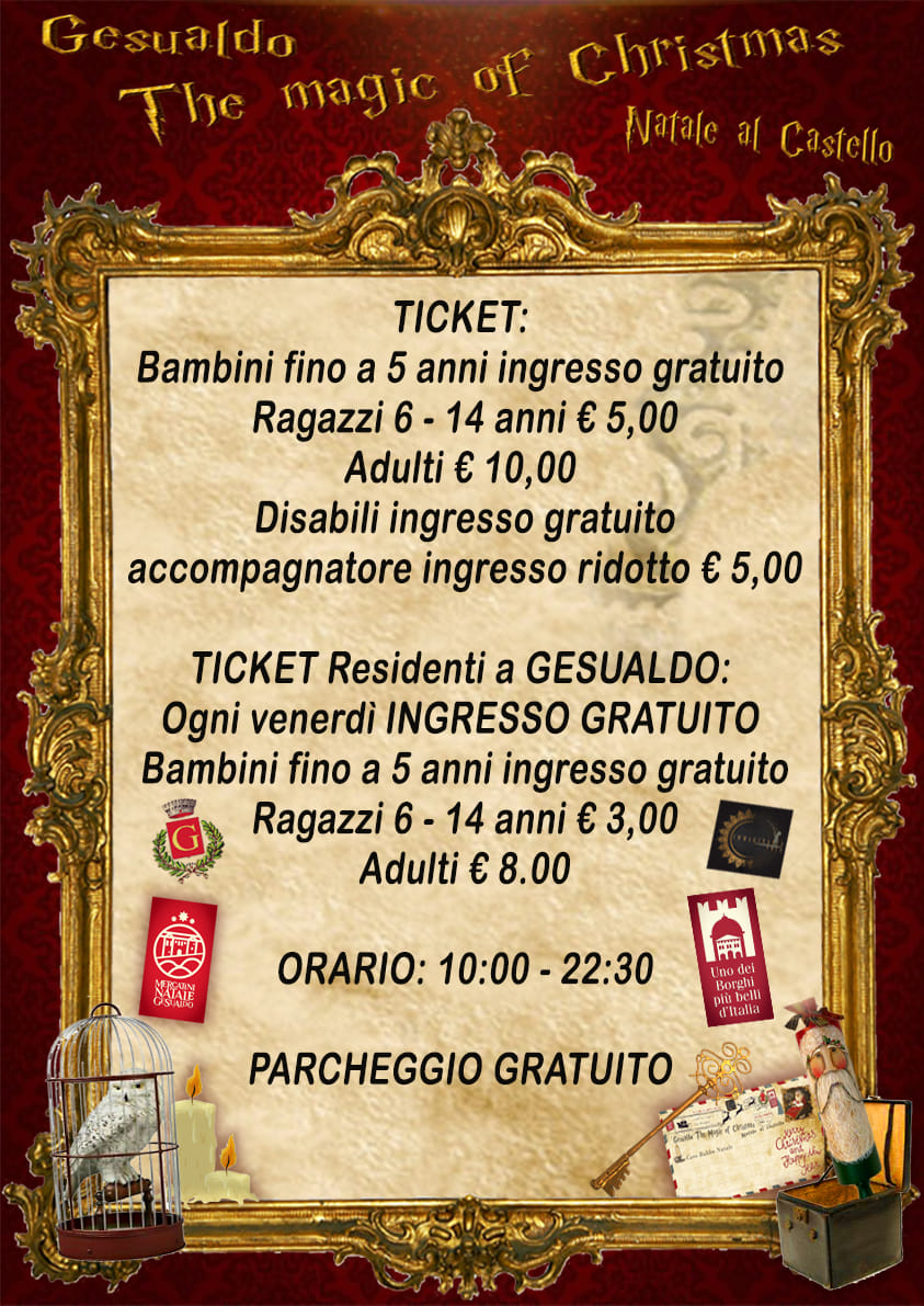 Prezzi del biglietto dei mercatini di Natale al Castello di Gesualdo. 